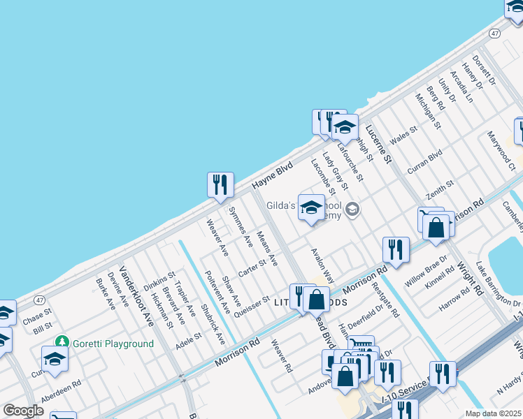 map of restaurants, bars, coffee shops, grocery stores, and more near 7928 Read Boulevard in New Orleans