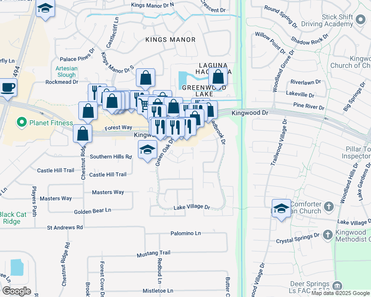map of restaurants, bars, coffee shops, grocery stores, and more near 2318 Plateau Court in Houston