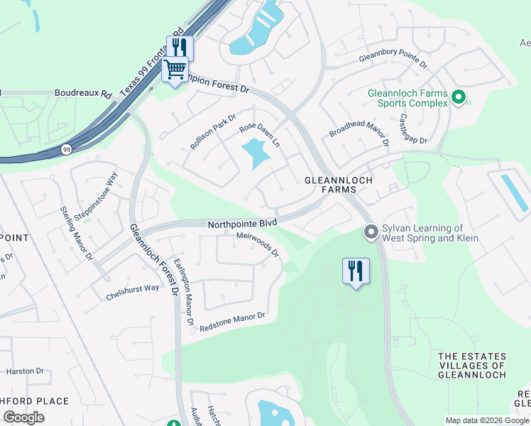 map of restaurants, bars, coffee shops, grocery stores, and more near 9907 Wine Cup Court in Spring