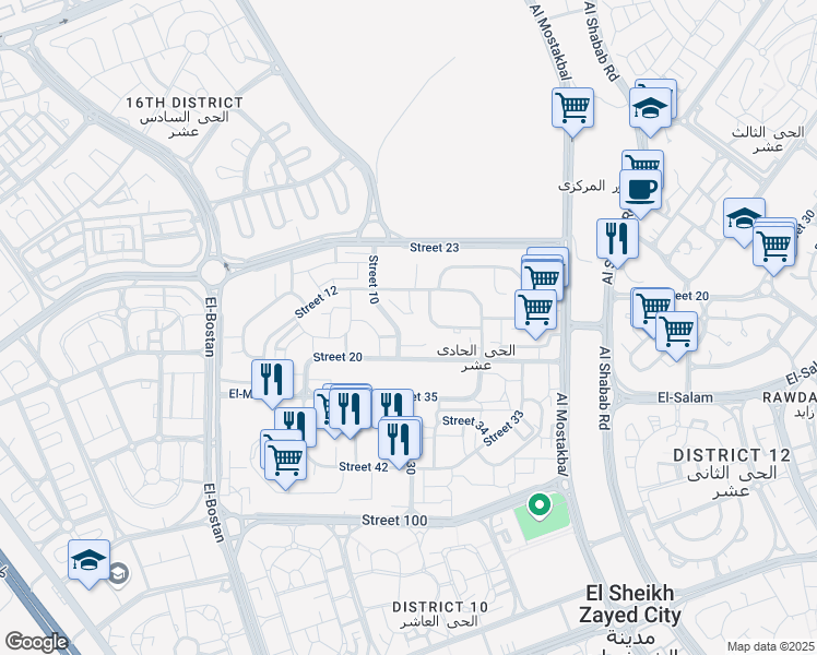 map of restaurants, bars, coffee shops, grocery stores, and more near in Second Al Sheikh Zayed