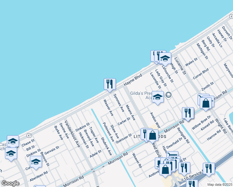 map of restaurants, bars, coffee shops, grocery stores, and more near 7861 Symmes Avenue in New Orleans