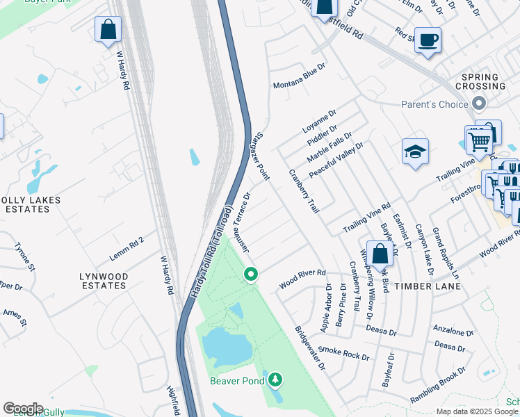 map of restaurants, bars, coffee shops, grocery stores, and more near 2043 Dalton Trace Court in Spring