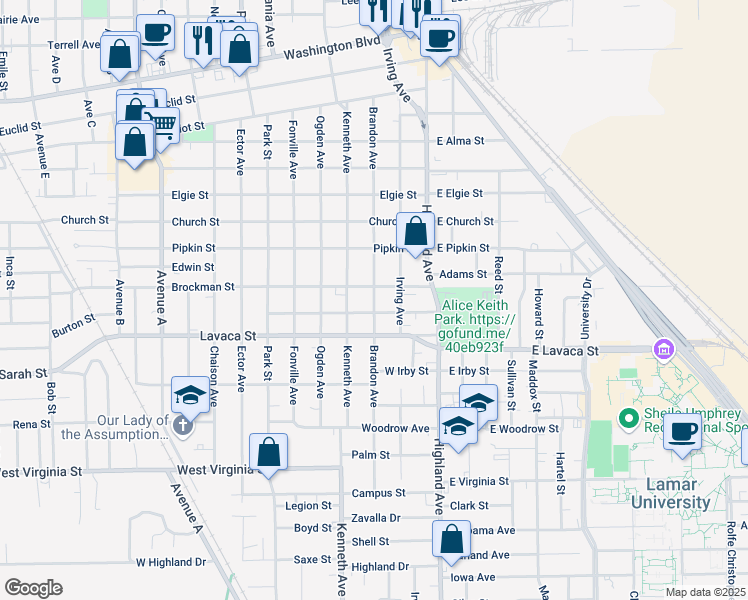 map of restaurants, bars, coffee shops, grocery stores, and more near 3975 Brandon Avenue in Beaumont