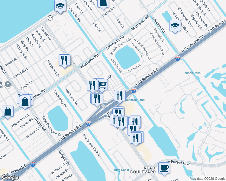 map of restaurants, bars, coffee shops, grocery stores, and more near in New Orleans