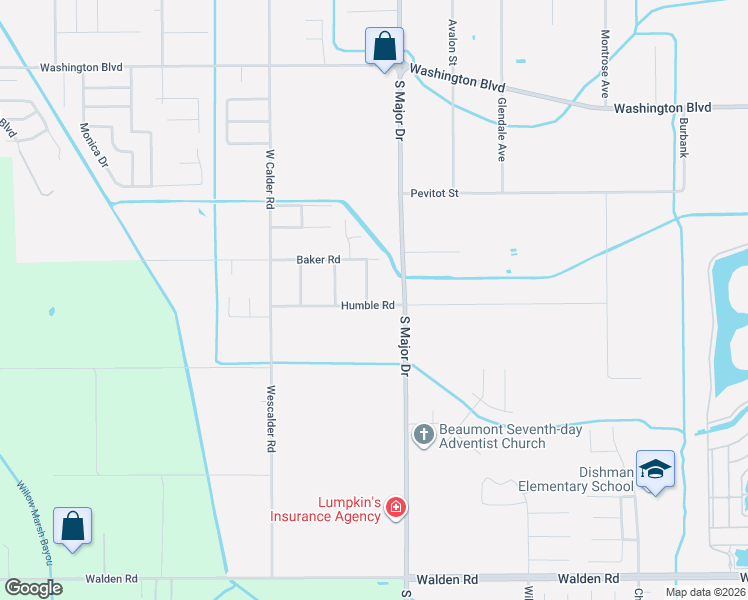map of restaurants, bars, coffee shops, grocery stores, and more near 2695 Sandlin Road in Beaumont