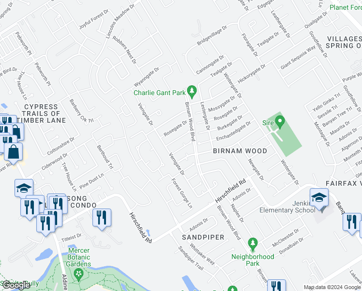 map of restaurants, bars, coffee shops, grocery stores, and more near 4223 Enchantedgate Drive in Spring
