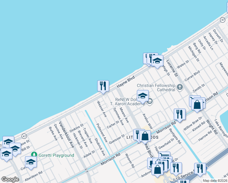map of restaurants, bars, coffee shops, grocery stores, and more near 10014 Hayne Boulevard in New Orleans