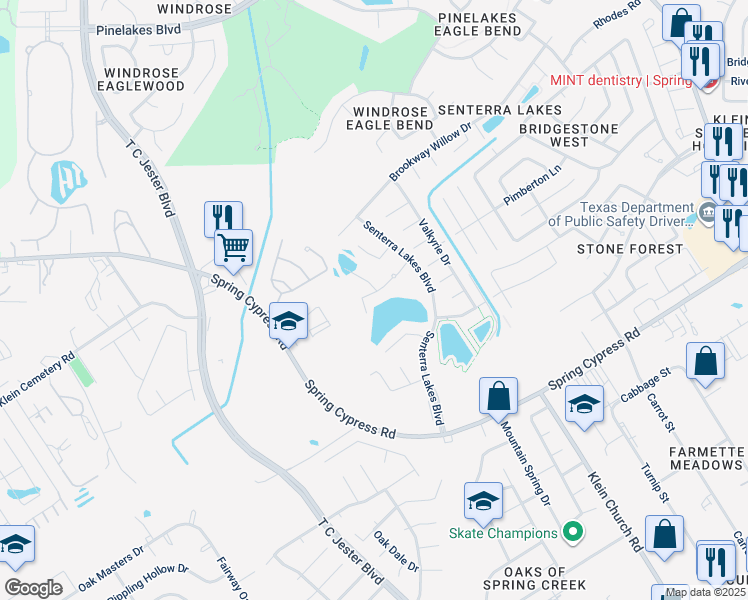 map of restaurants, bars, coffee shops, grocery stores, and more near 6122 Lofty Lane in Spring