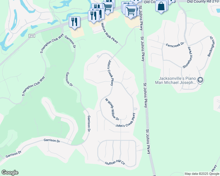 map of restaurants, bars, coffee shops, grocery stores, and more near 297 John's Creek Parkway in Saint Augustine