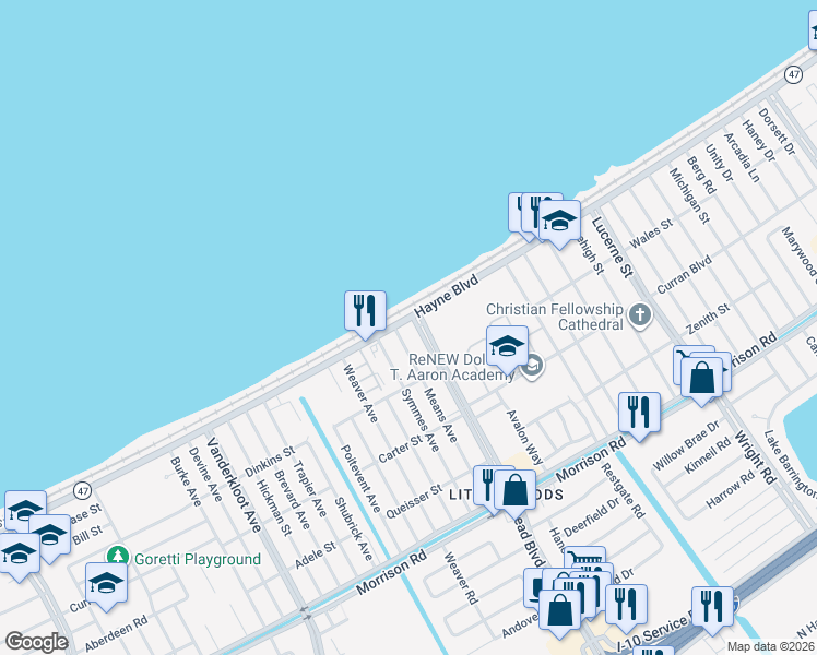 map of restaurants, bars, coffee shops, grocery stores, and more near 10014 Hayne Boulevard in New Orleans