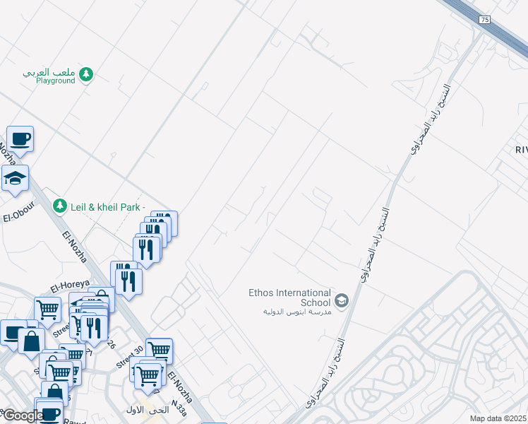 map of restaurants, bars, coffee shops, grocery stores, and more near in First Al Sheikh Zayed