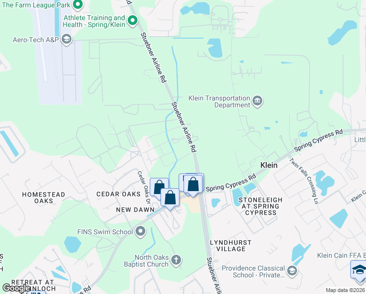 map of restaurants, bars, coffee shops, grocery stores, and more near 19101-19153 Stuebner Airline Rd in Spring
