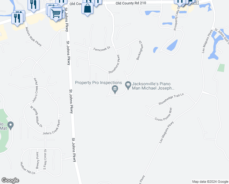 map of restaurants, bars, coffee shops, grocery stores, and more near 1504 Chatham Court in Saint Augustine
