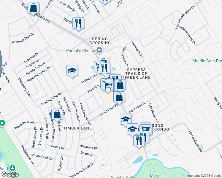 map of restaurants, bars, coffee shops, grocery stores, and more near 23206 A Aldine Westfield Road in Spring