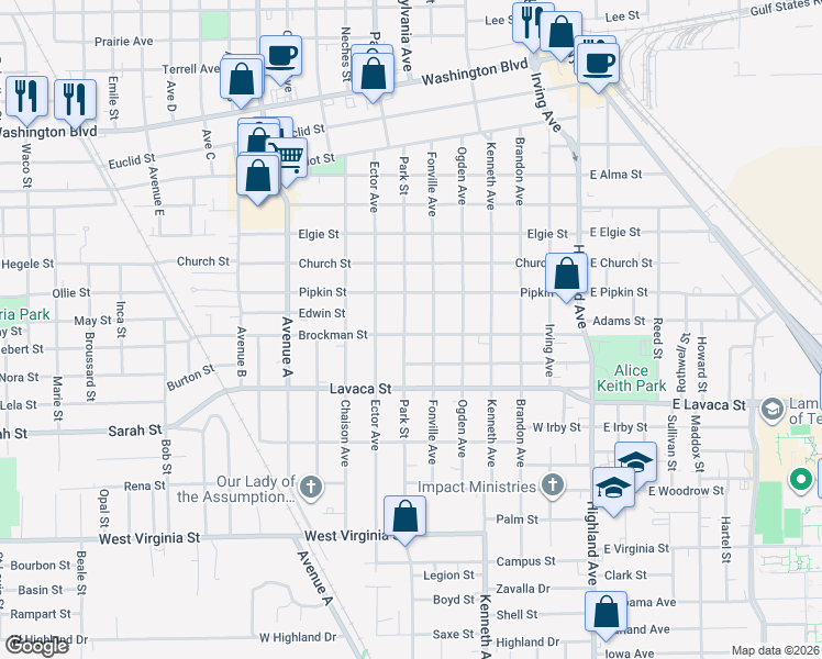 map of restaurants, bars, coffee shops, grocery stores, and more near 3870 Fonville Avenue in Beaumont