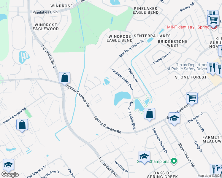 map of restaurants, bars, coffee shops, grocery stores, and more near 6122 Lofty Lane in Spring