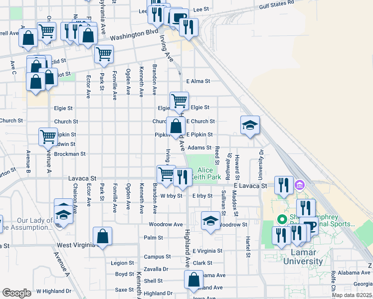map of restaurants, bars, coffee shops, grocery stores, and more near 3870 Highland Ave in Beaumont