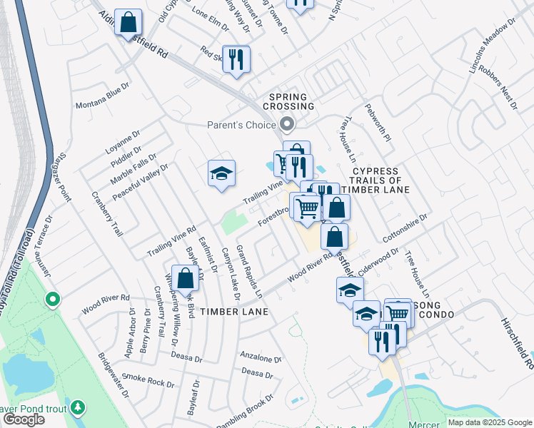 map of restaurants, bars, coffee shops, grocery stores, and more near 2803 Forestbrook Drive in Spring