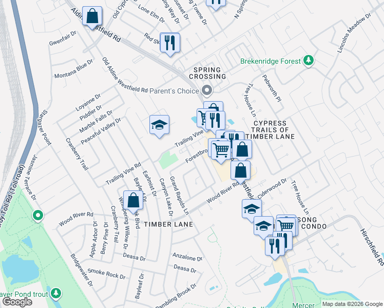 map of restaurants, bars, coffee shops, grocery stores, and more near 2803 Forestbrook Drive in Spring