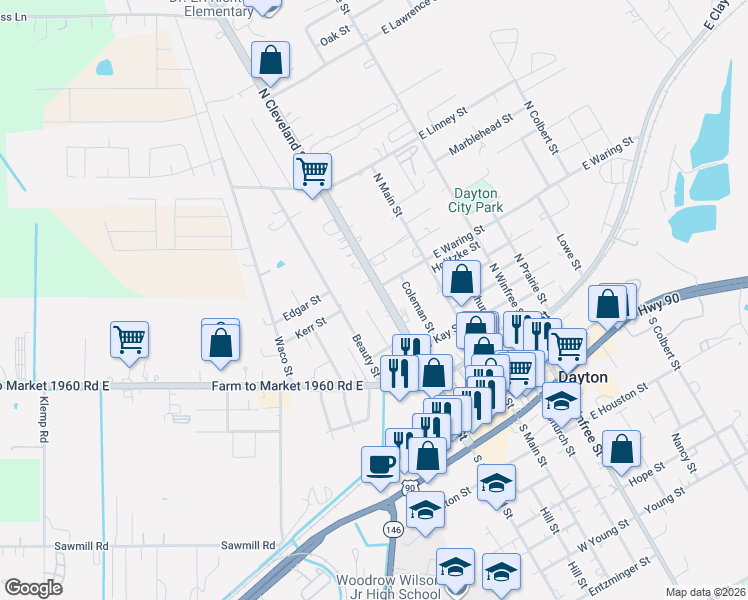 map of restaurants, bars, coffee shops, grocery stores, and more near 1002 North Cleveland Street in Dayton