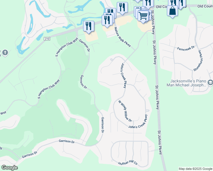 map of restaurants, bars, coffee shops, grocery stores, and more near 649 West John's Creek Parkway in St. Augustine