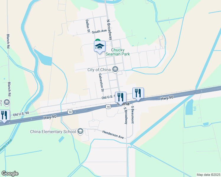 map of restaurants, bars, coffee shops, grocery stores, and more near 198 Texas Ave in China
