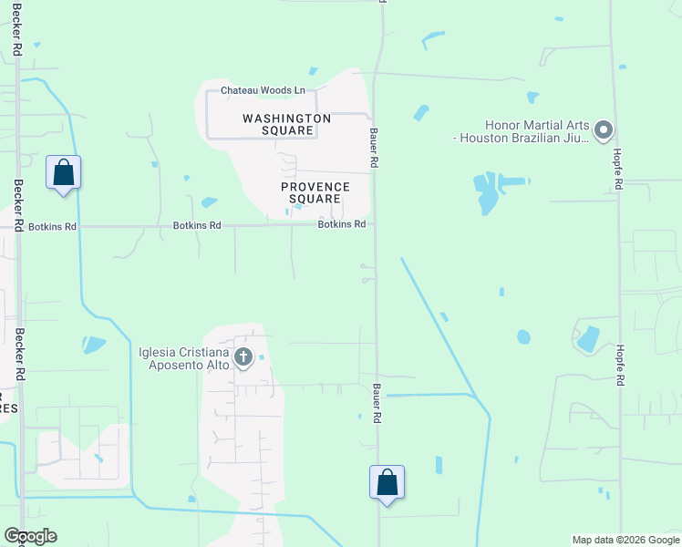 map of restaurants, bars, coffee shops, grocery stores, and more near 18703 Bauer Road in Hockley
