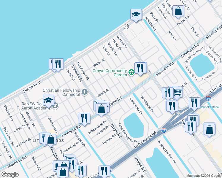 map of restaurants, bars, coffee shops, grocery stores, and more near 7564 Mercier Street in New Orleans