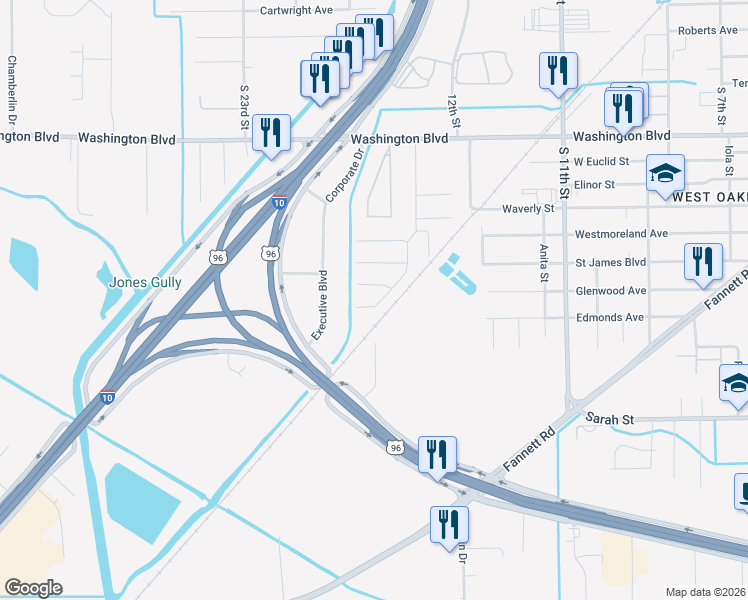 map of restaurants, bars, coffee shops, grocery stores, and more near 3575 Blossom Drive in Beaumont