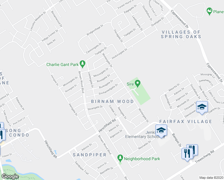 map of restaurants, bars, coffee shops, grocery stores, and more near 4514 Enchantedgate Drive in Spring