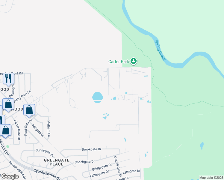 map of restaurants, bars, coffee shops, grocery stores, and more near 7010 Treaschwig Road in Spring