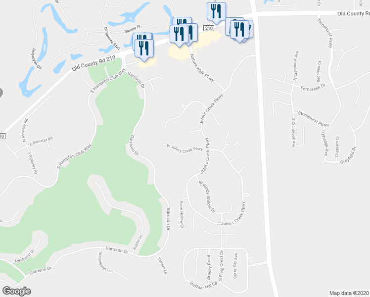 map of restaurants, bars, coffee shops, grocery stores, and more near 632 West John's Creek Parkway in Saint Augustine