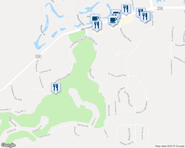map of restaurants, bars, coffee shops, grocery stores, and more near 878 Garrison Drive in Saint Augustine