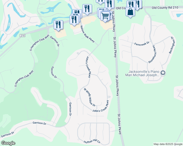 map of restaurants, bars, coffee shops, grocery stores, and more near 587 John's Creek Parkway in St. Augustine