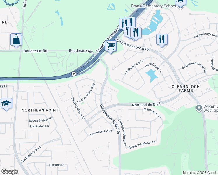map of restaurants, bars, coffee shops, grocery stores, and more near 1624 Grable Cove Lane in Spring