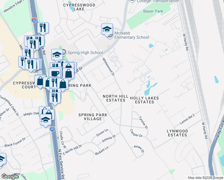 map of restaurants, bars, coffee shops, grocery stores, and more near 631 Andover Street in Spring