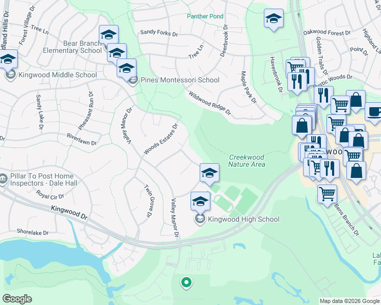 map of restaurants, bars, coffee shops, grocery stores, and more near 2618 Royal Trail Drive in Humble