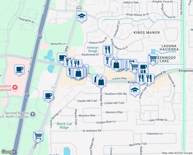 map of restaurants, bars, coffee shops, grocery stores, and more near 1017 Kingwood Drive in Houston