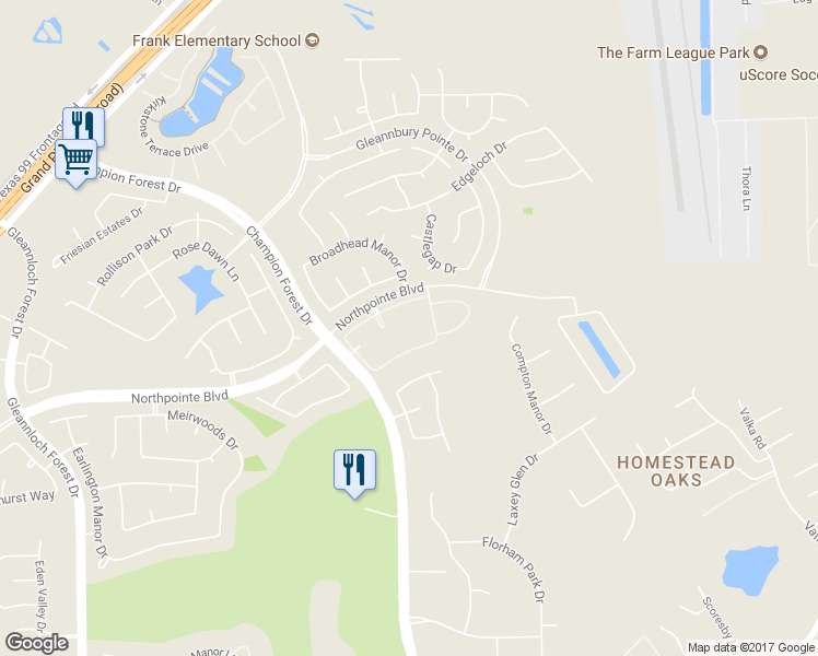 map of restaurants, bars, coffee shops, grocery stores, and more near 9406 Needham Cross Drive in Spring