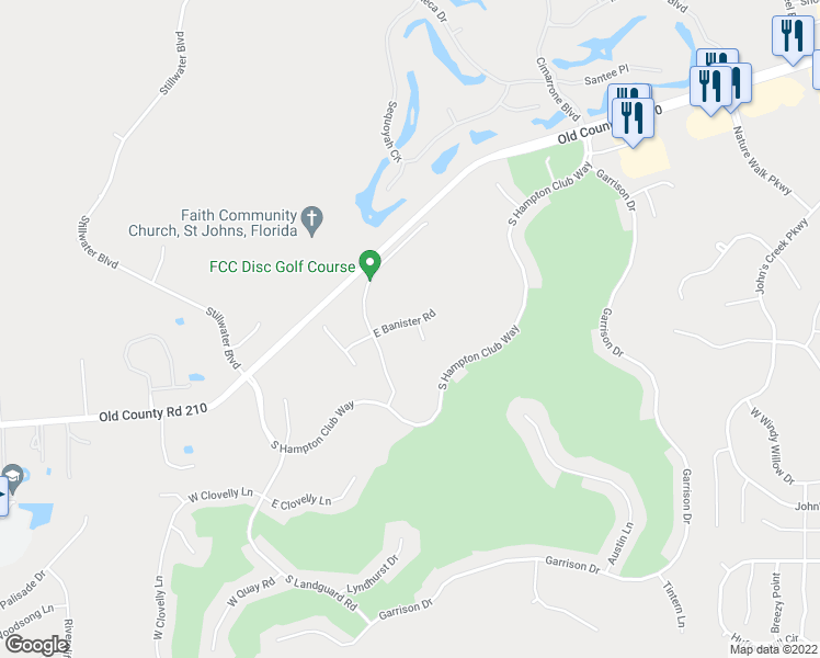 map of restaurants, bars, coffee shops, grocery stores, and more near 3125 East Banister Road in St. Augustine