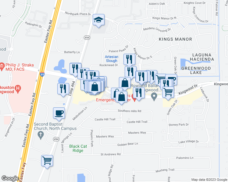 map of restaurants, bars, coffee shops, grocery stores, and more near 939 Kingwood Drive in Houston