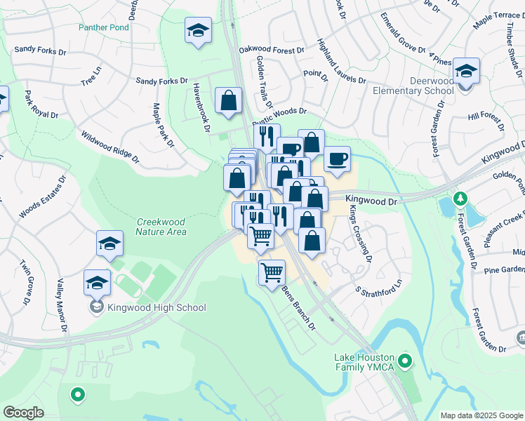 map of restaurants, bars, coffee shops, grocery stores, and more near 2991-3071 W Lake Houston Pkwy in Houston