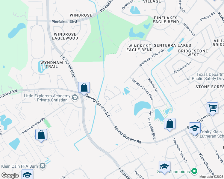map of restaurants, bars, coffee shops, grocery stores, and more near 19918 Ravens Thorpe Lane in Spring