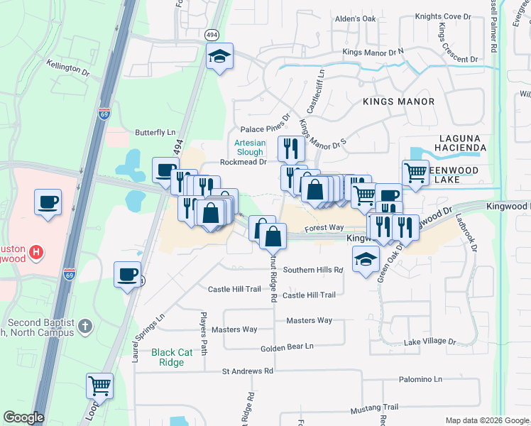 map of restaurants, bars, coffee shops, grocery stores, and more near 983 Kingwood Drive in Houston