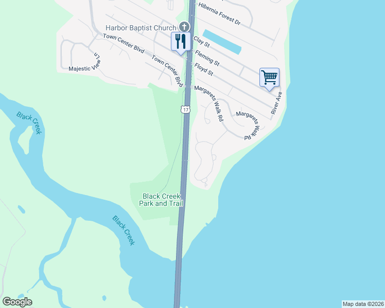 map of restaurants, bars, coffee shops, grocery stores, and more near 2941 Grande Oaks Way in Fleming Island