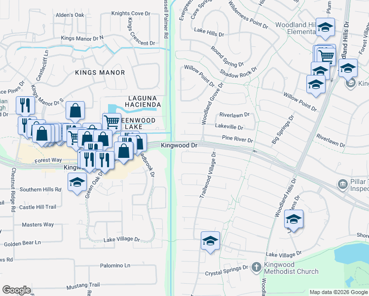 map of restaurants, bars, coffee shops, grocery stores, and more near 1903 Hidden Creek Drive in Humble