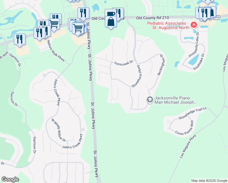 map of restaurants, bars, coffee shops, grocery stores, and more near 2178 South Cranbrook Avenue in St. Augustine