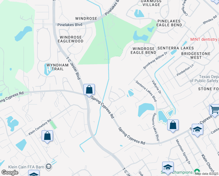 map of restaurants, bars, coffee shops, grocery stores, and more near 6247 Warwick Garden Lane in Spring