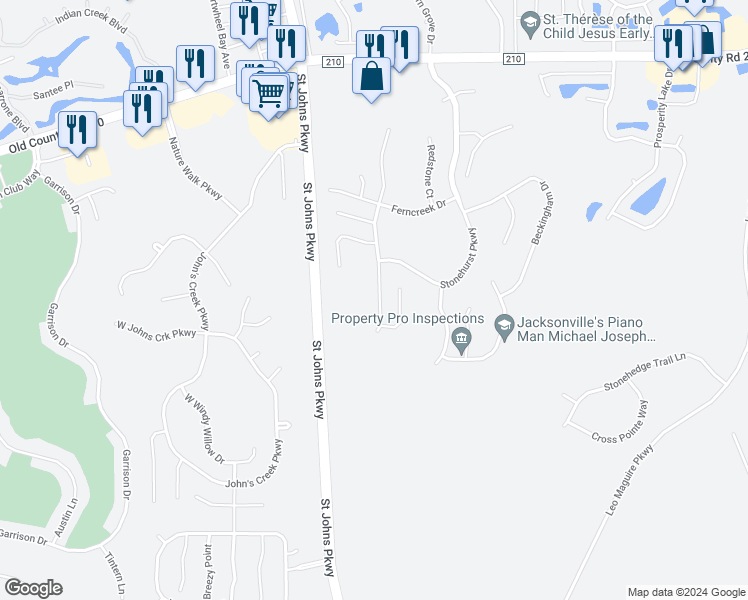 map of restaurants, bars, coffee shops, grocery stores, and more near 2175 South Cranbrook Avenue in St. Augustine