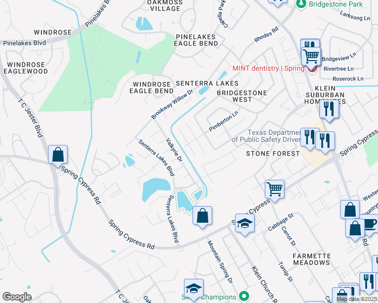 map of restaurants, bars, coffee shops, grocery stores, and more near 19619 Kilborne Park Lane in Spring